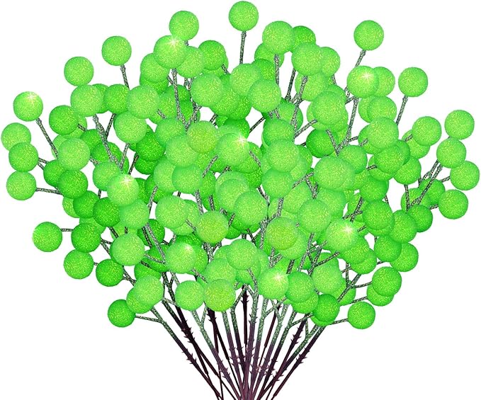 HOHOTIME 24 Pack Artificial Berry Stems Branches, Christmas Faux Holly Green Berries Branches Ornaments for Christmas Tree Wreath DIY Craft Decorations Holiday Home Decor(Colorful)