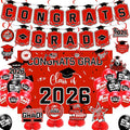 Graduation Decorations 2026 Red Themed Set - Congrats Grad Banner, Class of 2026 Backdrop, Balloons & Streamers Kit - Complete Party Supplies for High School & College Celebrations
