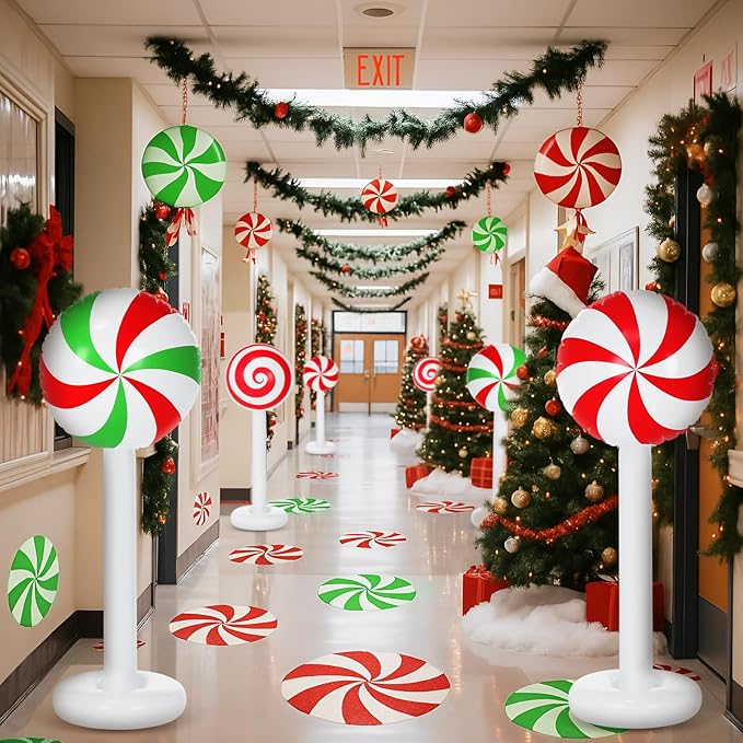 6 Pcs Christmas Inflatable Outdoor Decorations 4 FT Christmas Candy Inflatable Column Decoration for Winter Xmas Lawn Yard Garden Home Decor