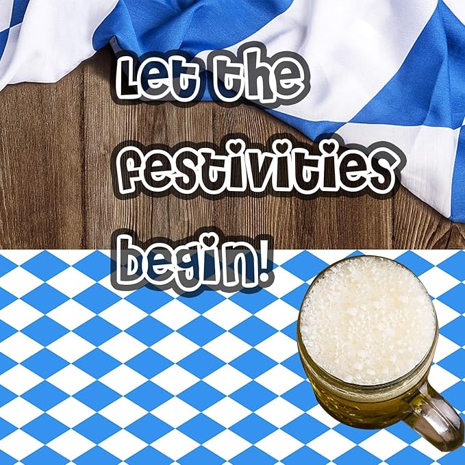 Iceyyyy 3 Pieces Oktoberfest Tablecloths-Blue and White Checkered Table Cloths Rectangular Oktoberfest Bavarian Flag Tablecover for German Oktoberfest Themed Party Decorations,54" x 108"