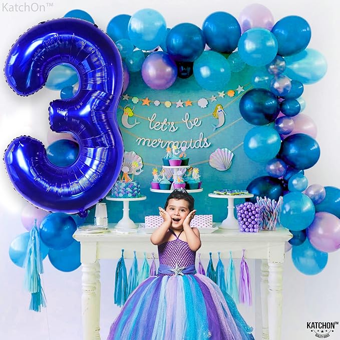 KatchOn, Giant Royal Blue Number 3 Balloon - 40 Inch | Navy Blue 3 Balloon Number | Construction Balloons 3rd Birthday Decorations for Boys | Anniversary Decorations
