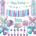 Mermaid Birthday Party Decorations Supplies Banner Tassel Garland Bubble Garland Hanging Jelly Fish Paper Lanterns Balloons Cake Topper Mermaid Happy Birthday Decorations for Women