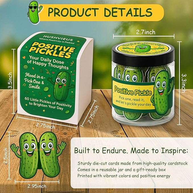 60 Positive Pickle Cards Jar - Easter Basket Stuffers for Teens - Affirmation Cards for Women, Teens, Emotional Pickle Gifts, Positive Pickle Jar, Funny Pickle Gifts for Women, Teen Girl Birthday Gifts, Positivity Jars - Easter Basket Stuffers for Adults