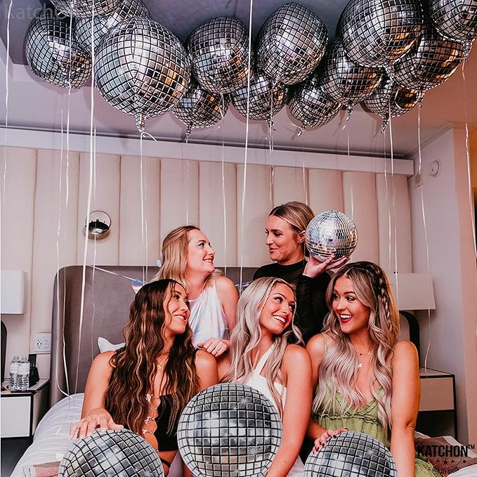 KatchOn, Silver Disco Ball Balloons - 22 Inch, Pack of 12 | Shiny Disco Ball for Disco Party Decorations | 4D Sphere Disco Balloons for Disco Bachelorette Party Decoration, Graduation Decorations 2026
