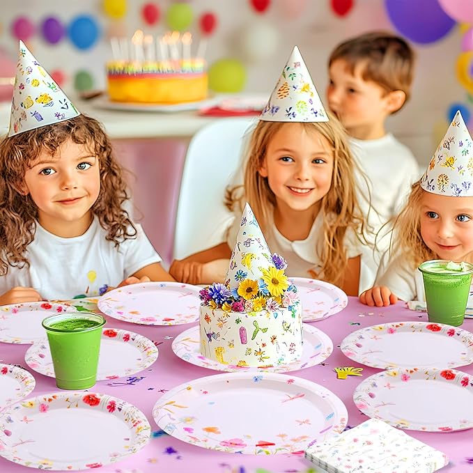 Wildflower Party Decorations,Floral Baby Shower Birthday Tableware Decorations, Wildflower Plates and Napkins for Summer Picnic Wedding Tea Party,Serve 25 Guests