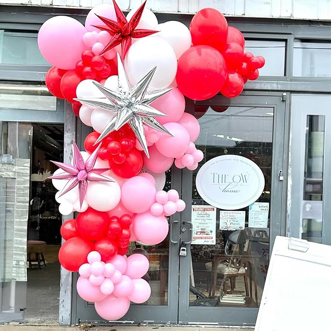 Christmas Balloon Arch 147 Pcs Red Pink White Silver Latex Balloons Garland Kit Pink Red Xmas Candy Cane Foil Balloon for Merry Christmas Birthday Baby Shower Holiday New Year Party Decoration
