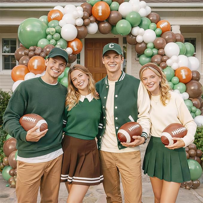 Football Balloon Arch Kit, Green Brown White Balloons Garland with Football Print Balloons for Kids Boy Men Sport Touch Down Rugby Theme Baby Shower Birthday Party Decorations Supplies