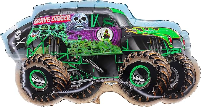 Toyland® Pack Of 4 Monster Jam Truck Foil Balloons - Grave Digger, El Toro Loco, Max D & Megalodon Shaped Character Balloons