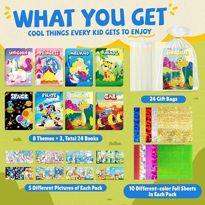 PARTYWIND Party Favors for Kids, 24 Pack Foil Art & Craft Books Bulk for Kids 4-8, Easter Basket Goodie Bag Stuffer & DIY Creative Activity Toys for Kids Birthday Party Favors, Classroom Prizes