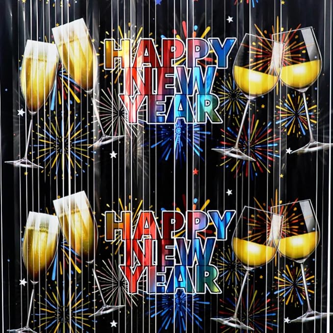 GOER Foil Curtain Backdrop for New Year Eve Party Decorations| Metallic Tinsel New Year Theme Photo Booth Props (1 Pack)