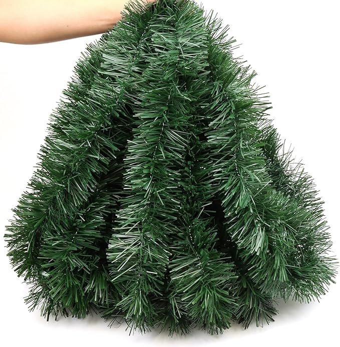 50 Foot Christmas Greenery Garland Decorations, Artificial Green Pine Garland Xmas Tree Decor Soft Tinsel Garlands Non-Lit for Stairs Mantle Fireplace Home Indoor Outdoor Holiday Party Decor