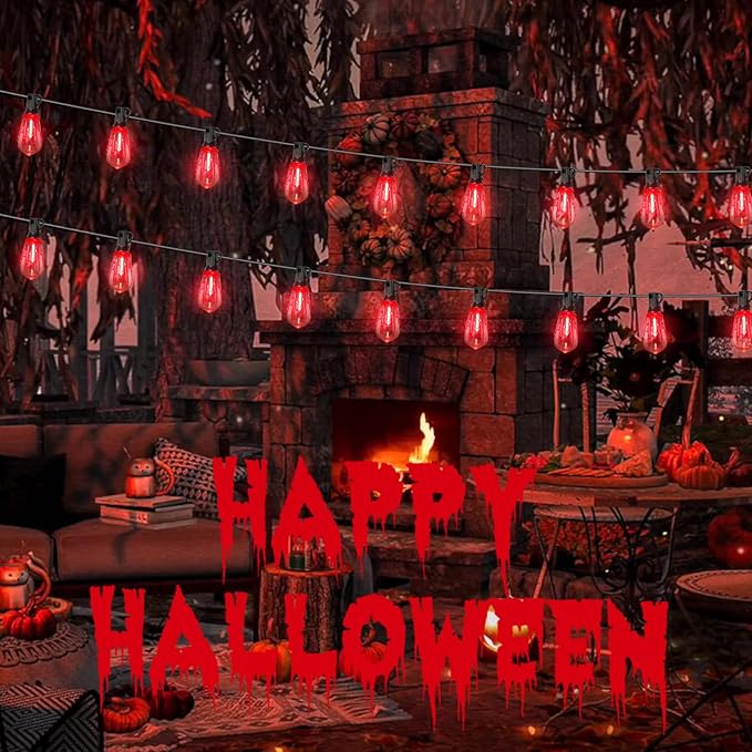 10FT Halloween Blood and Tear Decoration String Lights, ST40 Flickering Flame String Light with 10 Flame Blood and Tears Bulbs, Hanging Outdoor Halloween Lights for Patio Garden Party Backyard