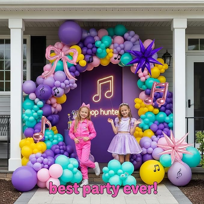 Purple pink Balloon Arch Garland Kit with Bow Star mylar balloons for kpop music Birthday Decorations Y2K Concert Movies Tv fans Prom Party Supplies (Purple pink)