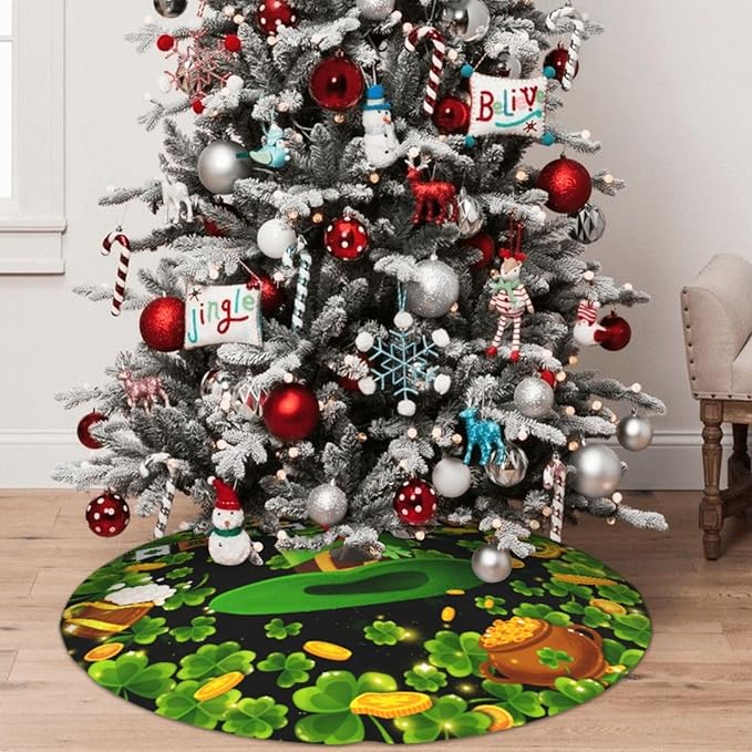 St Patrick's Day Tree Skirt Xmas Tree Mat Halloween Christmas Tree Ornaments Decorations Holiday Party Indoor Outdoor 30"