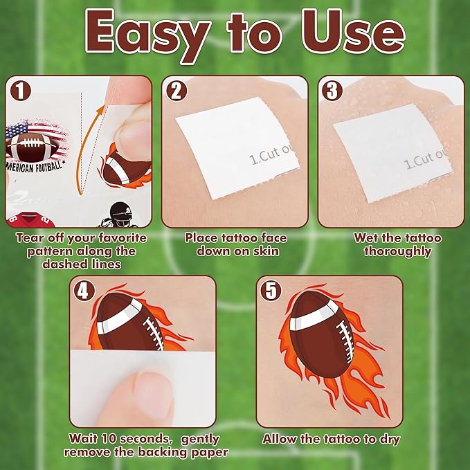 150 PCS Football Party Favors, 6 Sheets Football Tattoos Temporary, Pre-Cut Game Day Tattoos Stickers TouchDown Game for Bowl Game Day Sports Themed Party women man Decorations