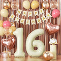 Sweet 16 Birthday Decorations for Girl, Retro Sand White and Cream Balloon Garland Kit, Cream Number 16 Balloon, Pink Happy 16th Banner, 16 Year Old Party Supplies