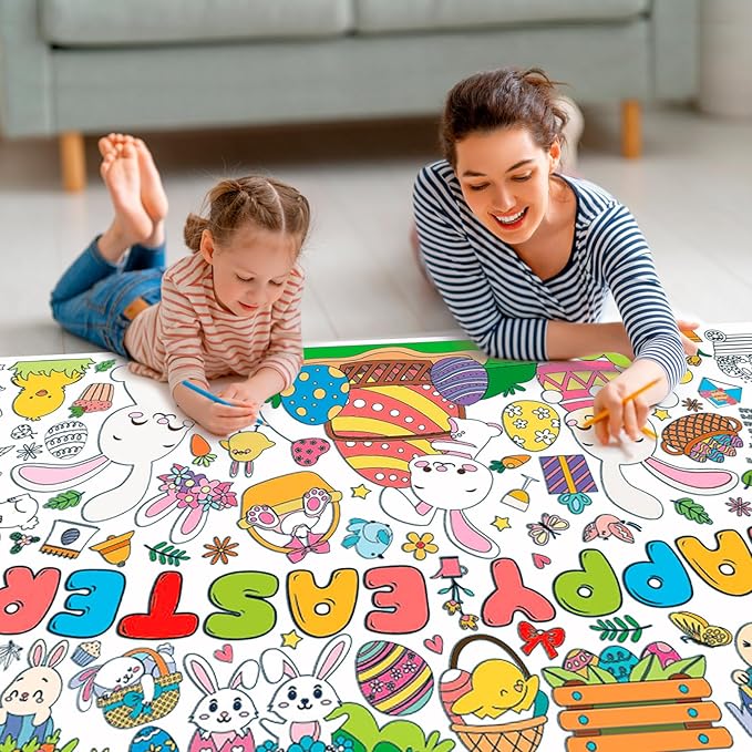 BCCSNNM Easter Coloring Tablecloth for Kids,Giant Coloring Poster for Kids,Easter Crafts Classroom Game Activities Gifts Party Decorations Supplies (31.5 x 72 Inches)