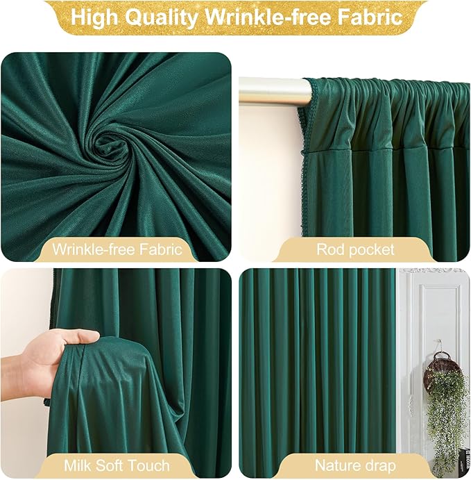 16x10FT Hunter Green Backdrop Curtains for Wedding Parties, Wrinkle Free Polyester Photography Backdrop Drapes for Baby Shower Birthday Parties Stage Background Stand Decorations 4x10ft,4 Panels