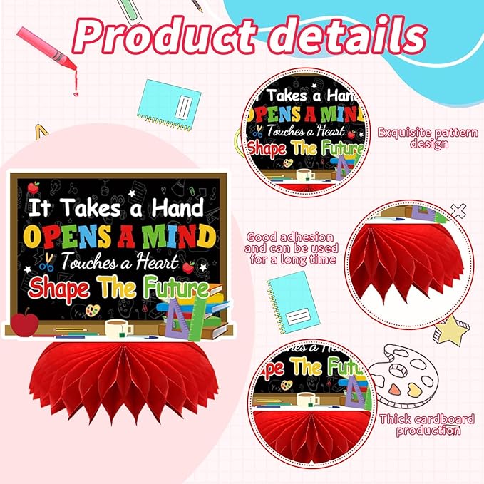 10 Pcs Teacher Appreciation Week Table Honeycomb Centerpieces Decorations, Thank You Teacher Table Centerpieces Table Topper for Teacher Day Graduation Home School Classroom Party Desk Decor