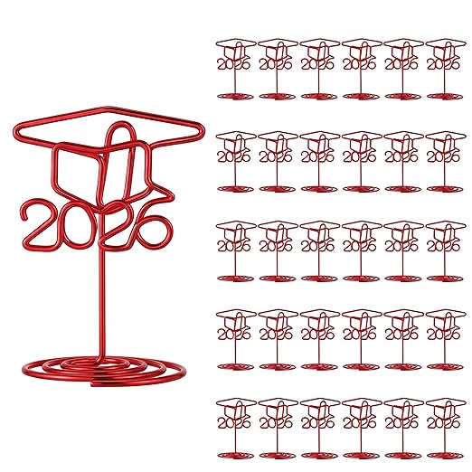 Rtteri 30 Pcs 2026 Grad Cap Graduation Picture Display 2 Inch Red Photo Holders for Centerpieces Graduation Table Number Holders Card Stands for Class of 2026 Grad Party Supplies