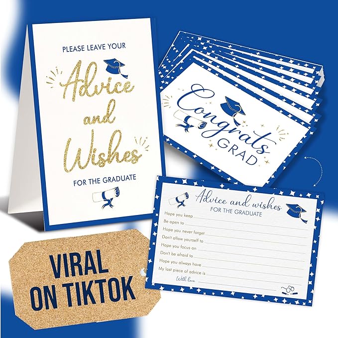 Graduation Advice Cards 2026-50 Pcs Well Wishes And Advice For The Graduate, Blue And Gold Graduation Decorations 2026, High School Grad Party Favors Supplies, College Grad Game Activities