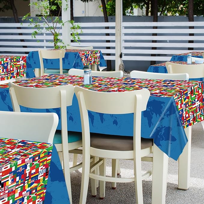 6 Pieces International Flag Tablecover World Flag Party Tablecloth Decorations Disposable Plastic Table Cover Birthday Party Decor Supplies Favors Outdoor Indoor