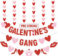 4Pcs Pre-Strung Galentine's Gang Banner, Heart Shaped Banners, Red, 0.2" x 0.2", Indoor, Wall Mount, Standard Banner, Galentine's Day, Home, Room Decorations
