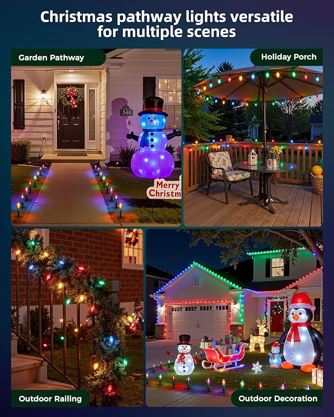 C9 Christmas String Lights Outdoor - 25.7 Feet 20 LED Christmas Pathway Lights with 20 Stakes Connectable Waterproof for Driveways Xmas Holiday Patio Decoration, Multicolored