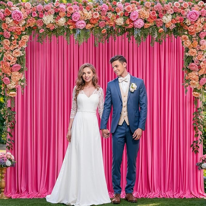 8x10FT Hot Pink Backdrop Curtains for Wedding Parties, Wrinkle Free Polyester Fuchsia Photography Backdrop Drapes for Baby Shower Birthday Parties Valentines Decorations 4x10ft,2 Panels