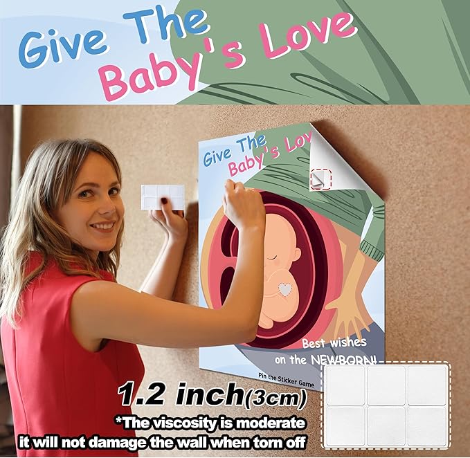 Baby Shower Games Party Favors, Pin The Heart on The Baby Games, BabyShower Favors Decorations Birthday Party Supplies for Adults Girl Boy - 40 Guests
