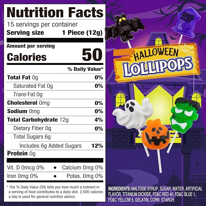 Amos Halloween Candy Lollipops, 15ct Individually Wrapped Monster Variety Suckers – Fun Trick-or-Treat Goodie Bag & Party Favor Candy