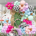 Pink Blue Green Balloons Garland Arch Kit, 125Pcs Pastel Pink Blue Purple Balloons, Dusty Green Hot Pink Gold Balloon Checkered Foil Balloon for Princess Fairy Birthday Spring Garden Tea Party Decor