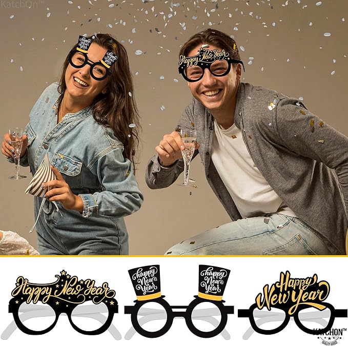 KatchOn, 2026 Glasses New Years - Pack of 12 | Happy New Year Eyeglasses 2026 for New Years Eve Party Supplies 2026 | NYE Party Glasses | Happy New Years Decorations 2026 | NYE Decorations 2026