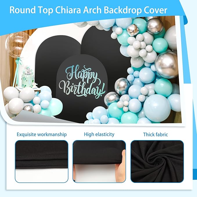 3-Piece Arch Backdrop Cover, Stretchy Spandex Wedding Arch Covers 4FT, 5FT, 6FT for Round Chiara Arch Stand, Black Arch Cover for Photo Background Happy Birthday Party Banquet Ceremony Decor