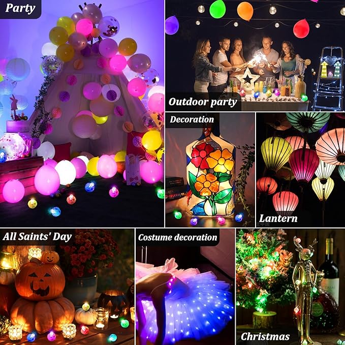 AIKEI 200pcs LED Balloon Lights,Mini Balls Lights,Long Standby Time Party Lamps,Waterproof for Paper Lantern,Easter Eggs Decor, Halloween Wedding Birthday Party Decoration (Warm+Colorful, 200pcs)