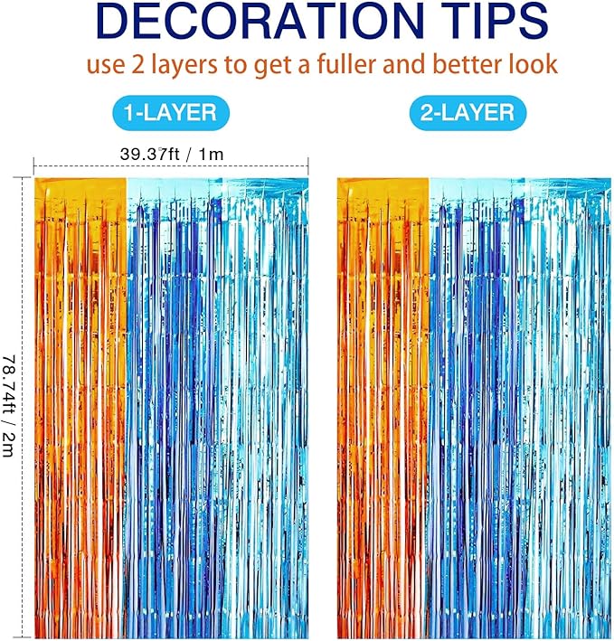 MYUPDALIN 2 Pack Blue Dog Party Decorations Foil Tinsel Photo Booth Prop Backdrop Fringe Curtains Birthday Party Supplies
