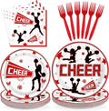 96Pcs Cheerleading Party Supplies Cheerleader and Loudspeaker Plates and Napkins Red Black White Cheerleader Tableware Set for Team Cheer Sports Gymnastics Birthday Party Supplies，Serves 24