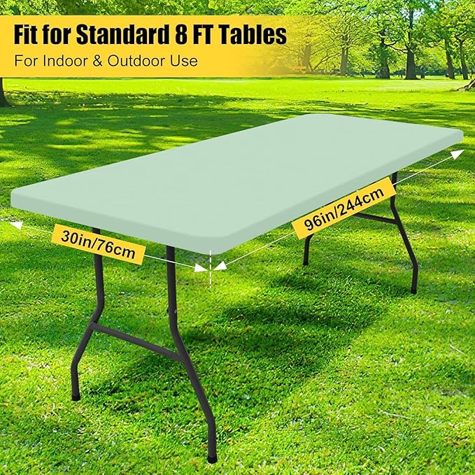 Smiry 2 Pack Rectangle Picnic Table Cloth, Waterproof Elastic Fitted Tablecloths, Washable Polyester Rectangular Patio Table Cover for Camping, Indoor and Outdoor (Green, 30"x96")