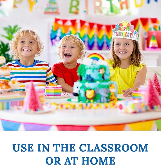 Carson Dellosa 30-Piece Birthday Crown Set, Colorful Party Hats for School and Kids Parties, Gift Bags, Elementary and Kindergarten Classroom Must Haves
