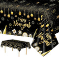 2 Pcs Happy New Years Tablecloth Plastic - Black Gold New Years Eve Party Supplies 2026 Table Cloth, Disposable Large Happy New Year Table Cover for 2026 New Year Party Tables Decorations, 54x108 Inch