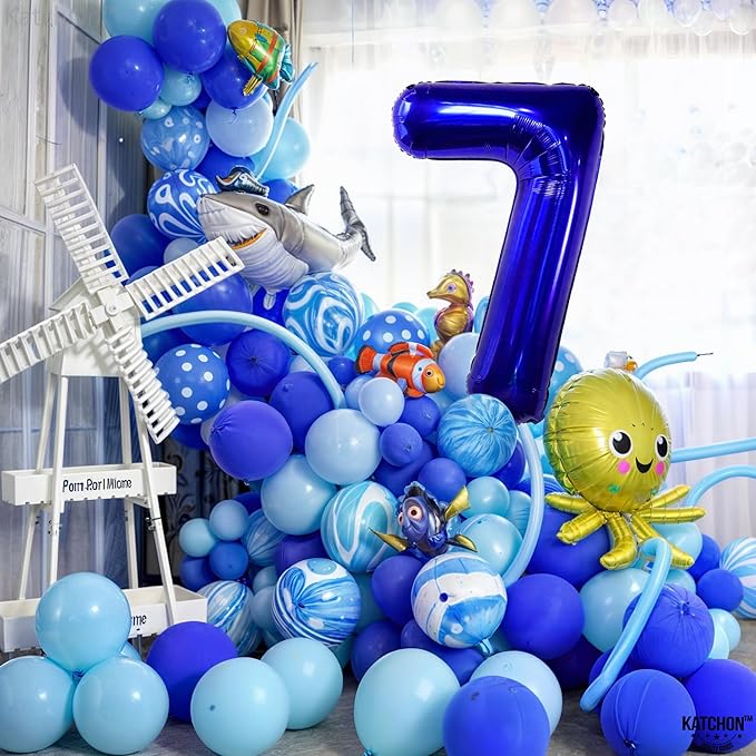 KatchOn, Giant Dark Blue Number 7 Balloon - 40 Inch | 7th Birthday Balloon for 7th Birthday Decorations | 7 Balloons for Birthday | 7 Year Old Balloons for 7 Year Decorations
