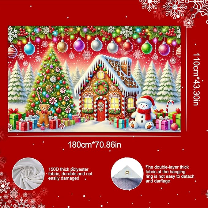 Gingerbread House Backdrop 71x43 Inches Christmas Tree Scene Banner Holiday Party Decoration Merry Christmas Backdrop for Photography Indoor Outdoor Gingerbread Christmas Background