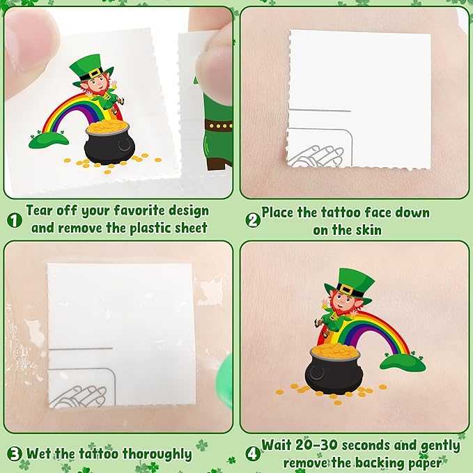 100 PCS St Patricks Day Tattoos, Irish Themed St Patricks Day Accessories with Green Clover, St Patricks Day Temporary Tattoos for St Patricks Day Party Favors Decorations Parade