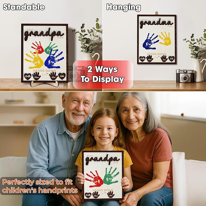 10" Hands Down Best Grandma Ever DIY Handprint Kids Frame with Paints, Car Picture Holder, Photo Ornament, Fridge Magnet, Art Craft Family Keepsake Birthday Gift Father's Day for Nana, Grammy HF620