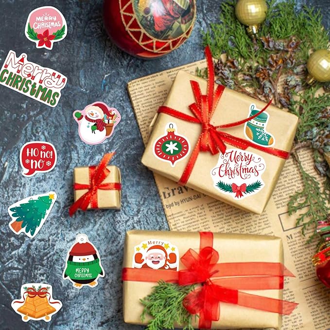 DUJAA 16 Sheets Christmas Stickers for Kids, Merry Christmas Theme Stickers Non-Repeating, Xmas Winter Holiday Party Stickers, Christmas Goodie Bag Fillers Christmas Party Favors Decorations