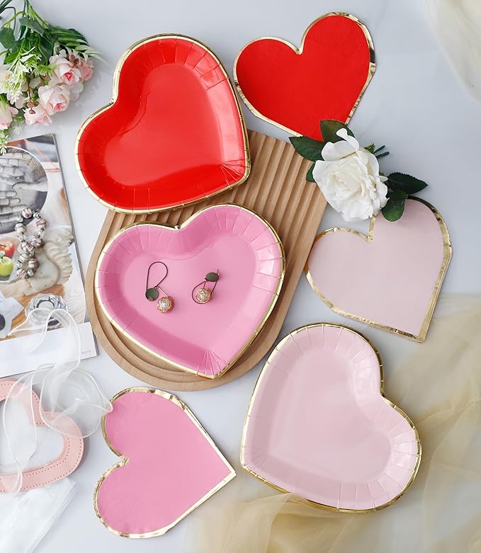 Valentines Day Plates and Napkins Party Supplies - Serves 30 - Assorted 3 Colors Includes Paper Plates and Napkins for Valentine Decor Party Supplies Valentines Day Decor Valentine's Day Decorations