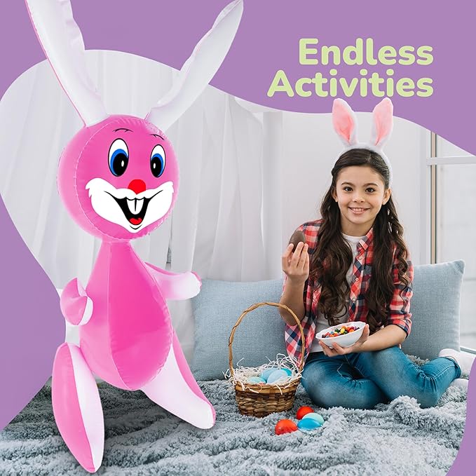 ArtCreativity 36" Inflatable Easter Bunny, Set of 4. Blow Up Easter Bunny for Indoor and Outdoor Party Decorations, Bunny Themed Birthday Party Favors, 4 Assorted Colors