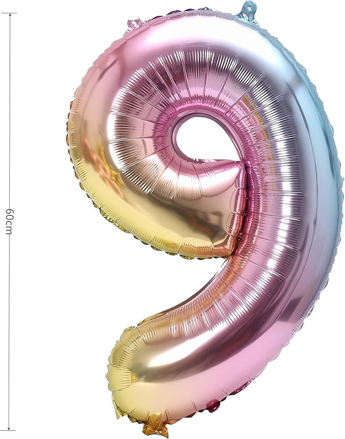 YPSelected 32 Inch Large Foil Helium Number Balloon Birthday Wedding Party 0-9 (Rainbow, 9)