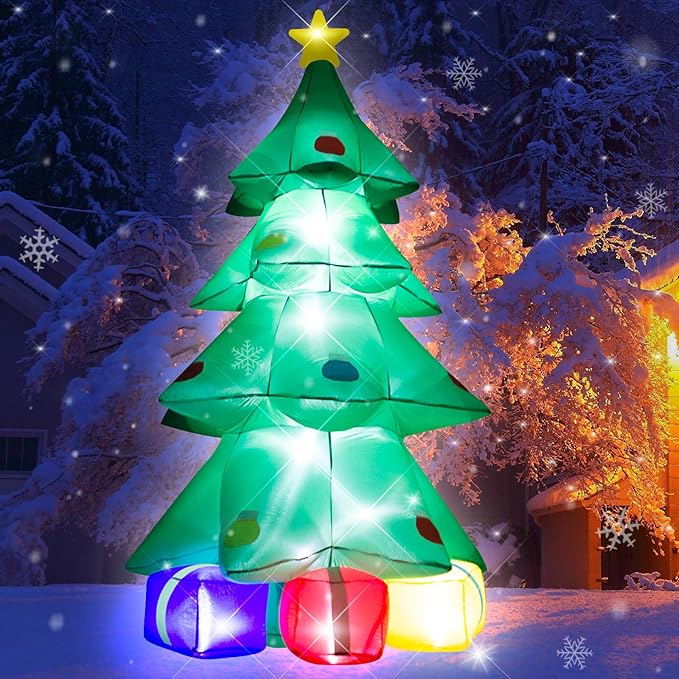 TRMESIA 10ft Christmas Inflatable Tree Gift Box Decoration with LED LED Lights for Party Lawn New Year Blow up Prop Display Indoor Outdoor Decor Clearance Decoración navideña inflable navideña