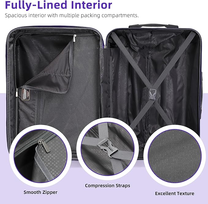 LARVENDER Luggage Sets 3 Piece, 20 Inch Carry on Luggage 22x14x9 Airline Approved Hardside PC+ABS Suitcase Set with Spinner Wheels TSA Lock, Lightweight Luggage Set for Women, Midnight Berry
